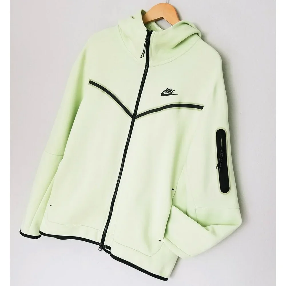 Nike Sportswear Men's L Tech Fleece Full-Zip Hoodie in Light Liquid Lime Black - Picture 7 of 16